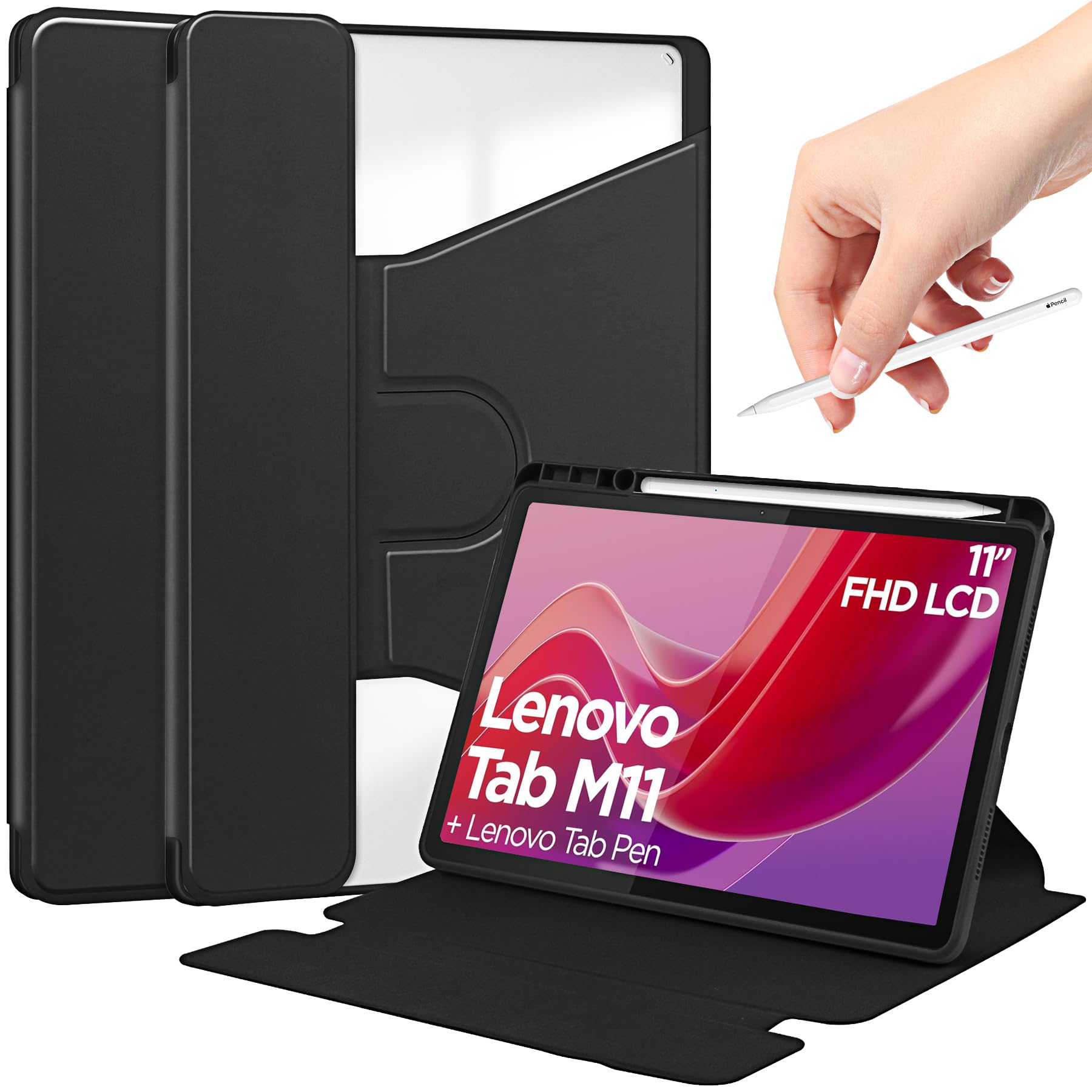 YRH for Lenovo M11 Tablet Case with Pen Holder,360 Degree Rotating